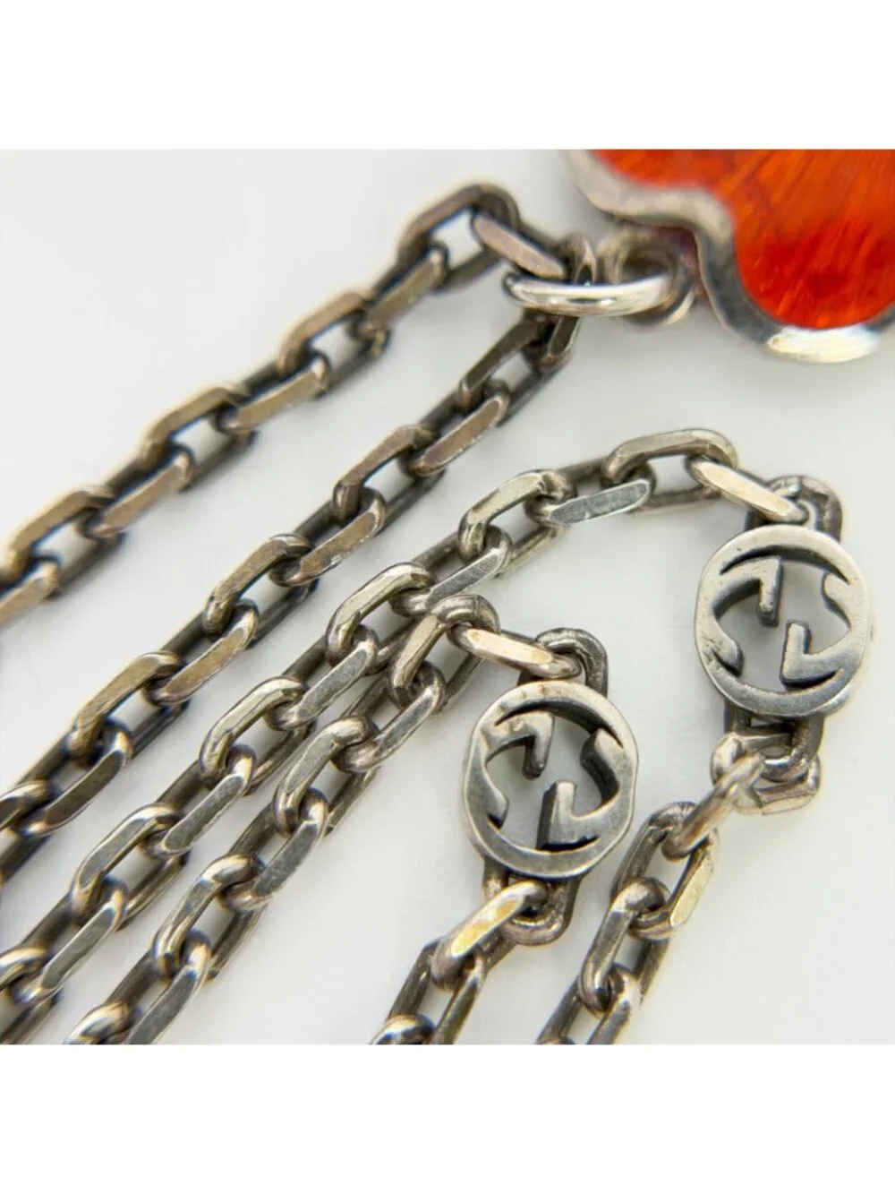 Gucci Interlocking Enamel Heart Necklace 925 Sterling Silver Red Vintage